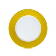 Тарелка керамика белая с орнаментом жёлтый край 200мм