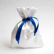 Мешок белый подарочный синий кант 15*20 
