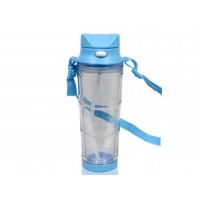 Бутылка для воды пластик с голубой крышкой с ремешком и носиком под полиграф вставку 460 мл