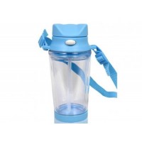Бутылка для воды пластик с голубой крышкой с ремешком и носиком под полиграф вставку 310 мл