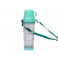 Бутылка для воды пластик с салатовой крышкой с ремешком под полиграф вставку 460 мл